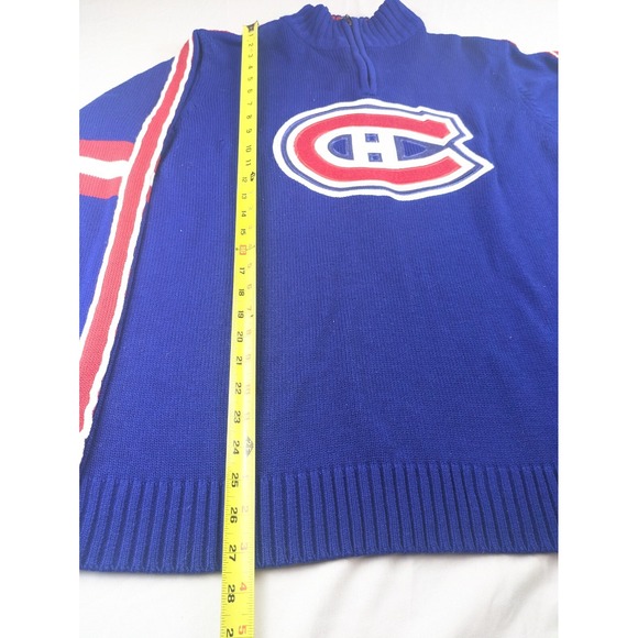 Montreal Canadiens Hoodie Official NHL Blue Size Large W/Large Logo Knit Sweater - Picture 9 of 11